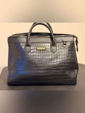 London Fog Weekend Satchel Croc-Embossed Leather with Gold Hardware